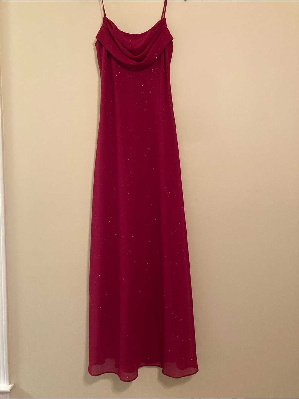 Spaghetti-Strap Wine Red Sparkle Prom Gown